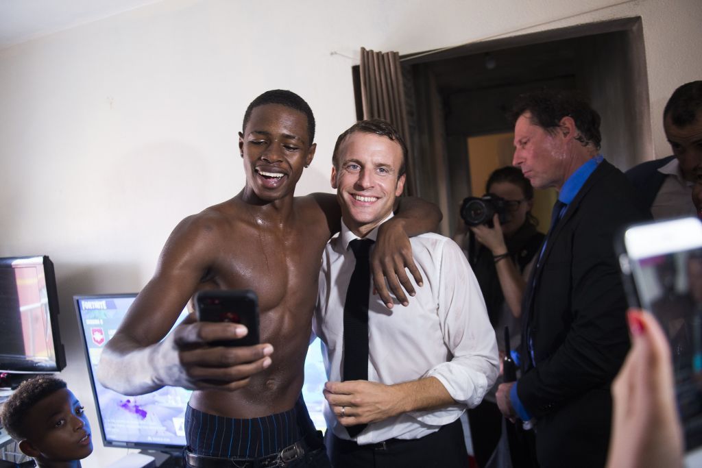 French President Macron Snaps Photo With Youth Flipping Off Camera