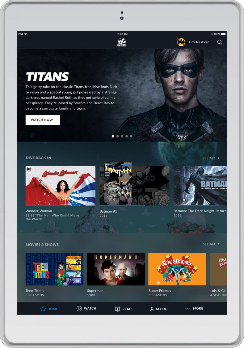 DC UNIVERSE Home Screen streaming service beta