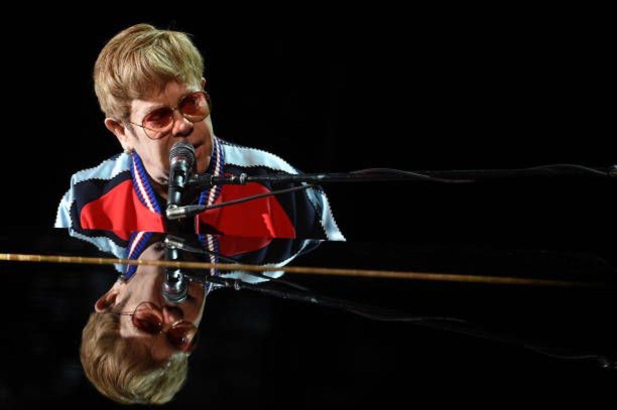 Elton John rehearsing for the 60th annual Grammy Awards