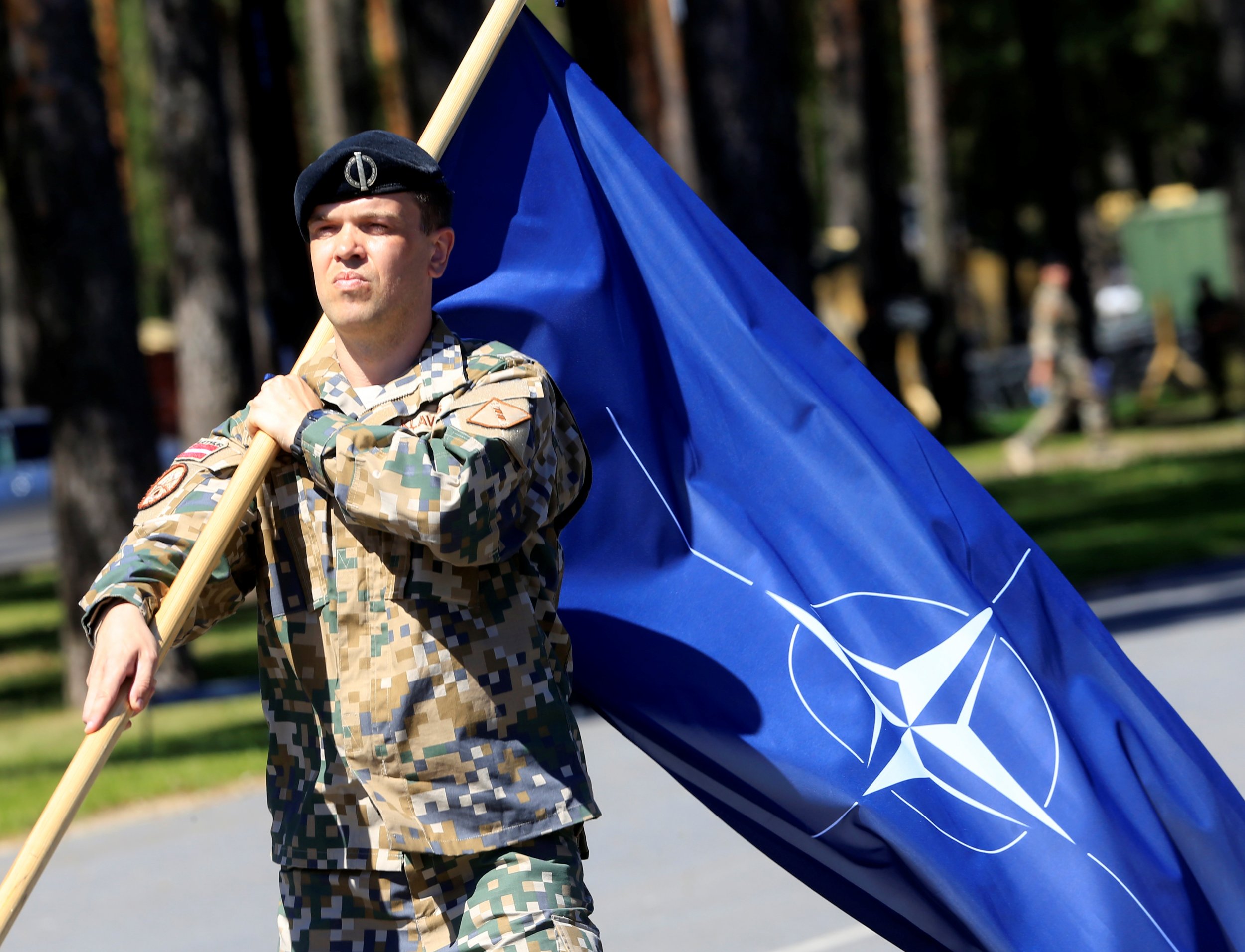 Нато это. Ромелашвили НАТО. Флаг НАТО. Флажок НАТО. Солдат с флагом.