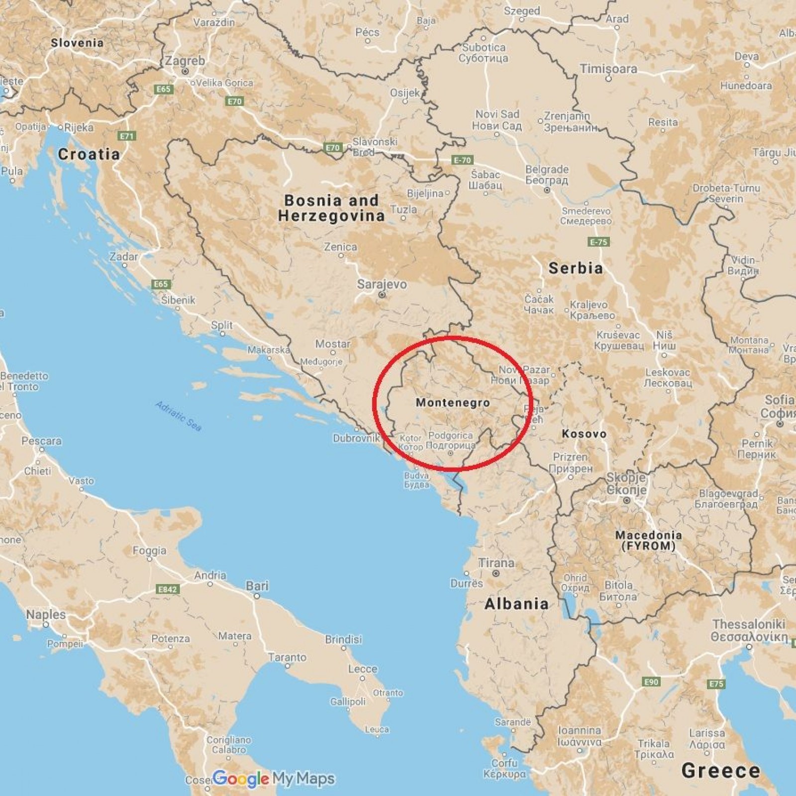 Черногория на карте