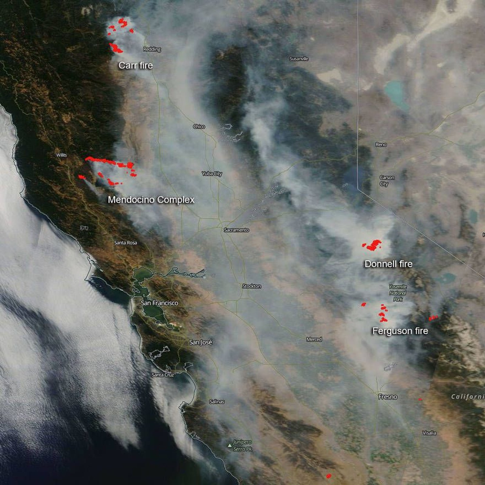 California Wildfires From Space Startling Images Show Mendocino