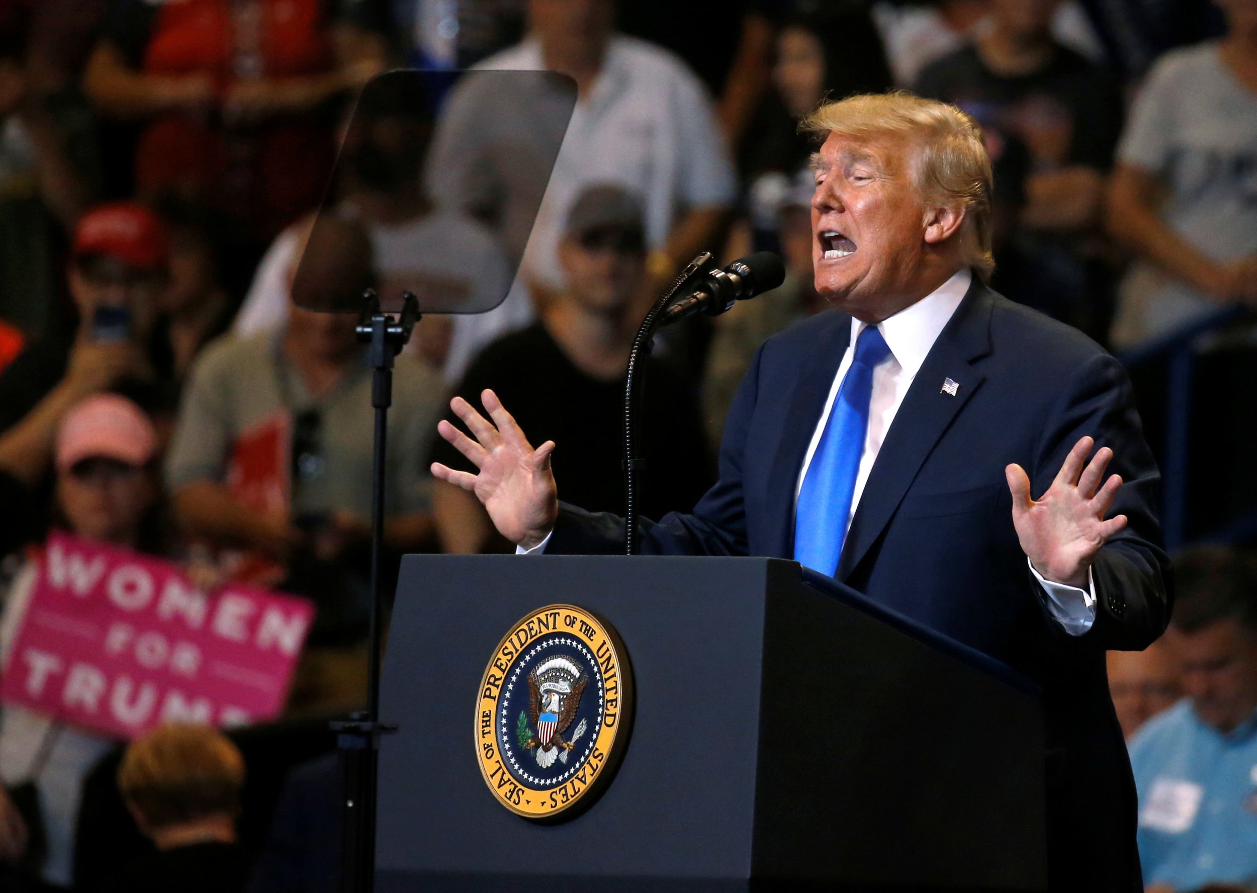 Donald Trump at rally with thumbs up