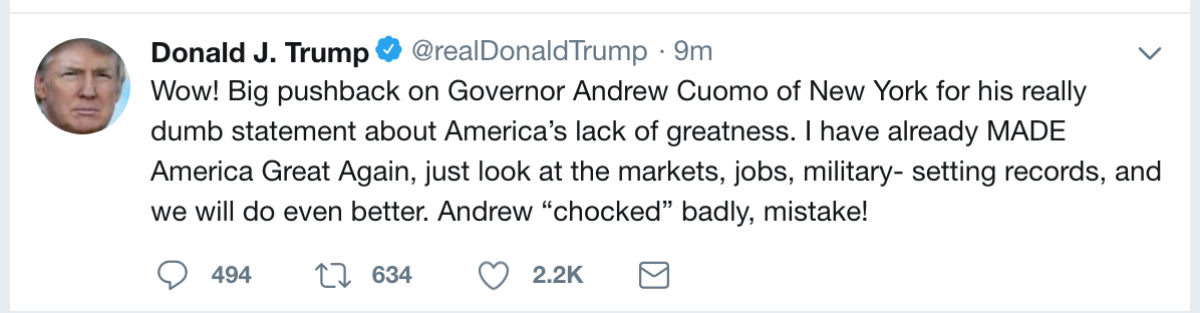 chocked, donald trump tweet sexual slang