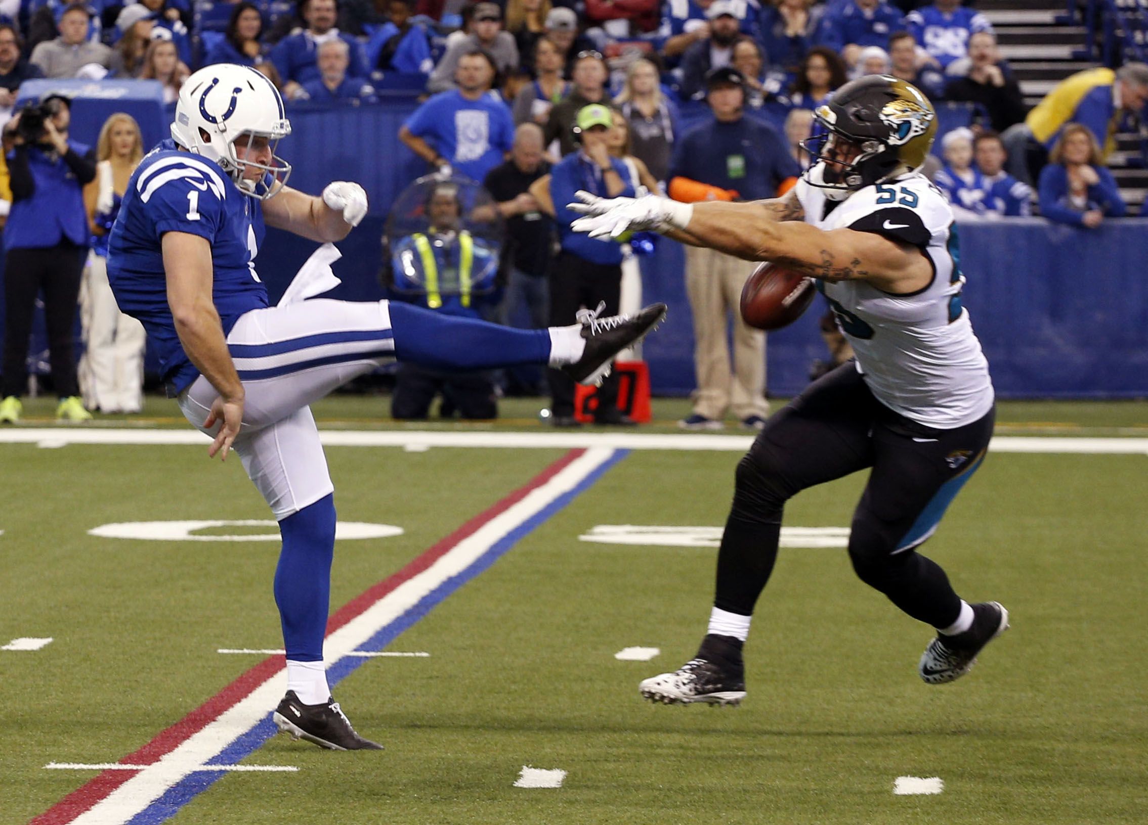 Pat McAfee dresses up for the Colts' travel day to Texas