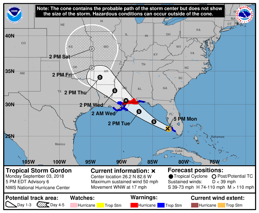 Tropical Storm Gordon Update Hurricane Warnings Posted, Hurricane