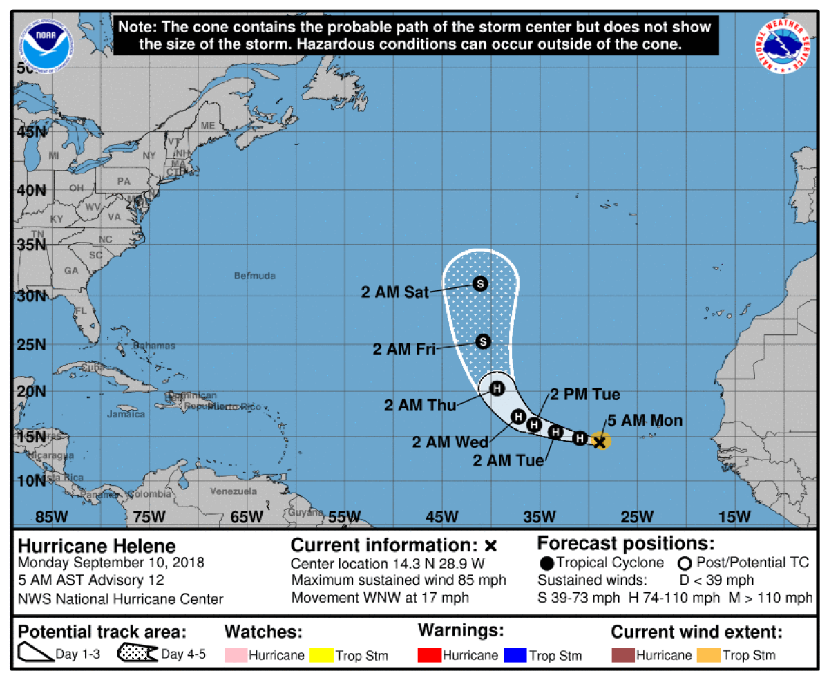 Three Hurricanes, Florence, Isaac and Helene, Churning in Atlantic at