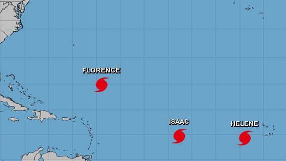 Three Hurricanes Florence Isaac And Helene Churning In Atlantic At