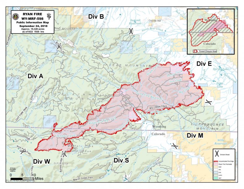 Wyoming Fires Map Where Roosevelt Fire, Ryan Fire and Others Are Burning