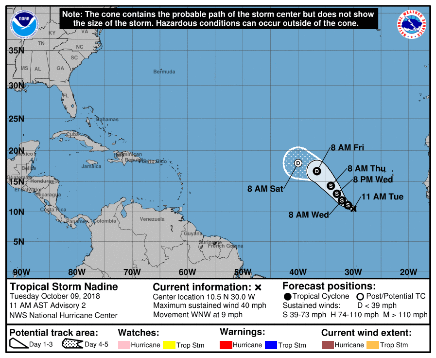 Tropical Storms Leslie, Nadine Brewing In Atlantic As Michael Heads To ...