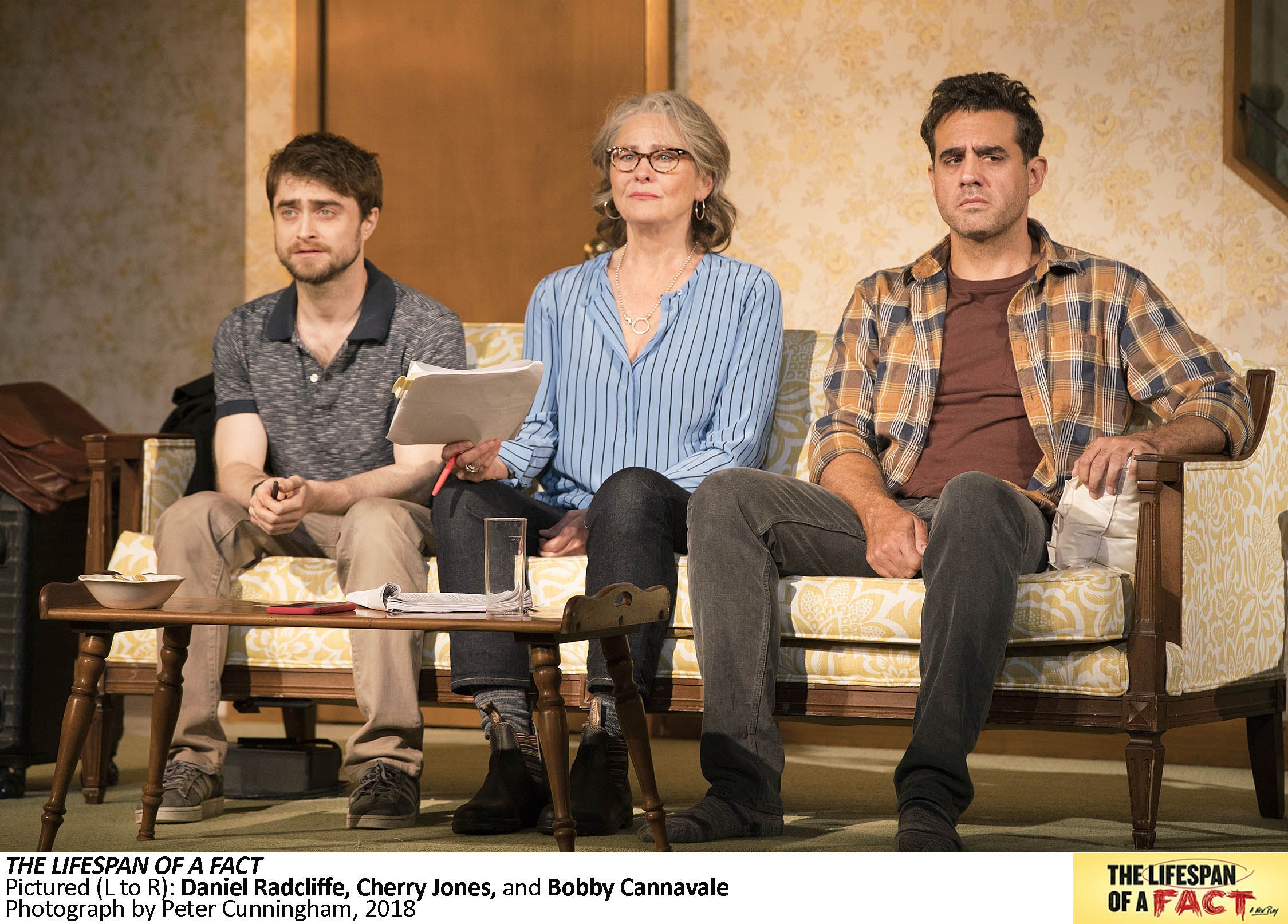 1344 The Lifespan of a Fact, Pictured L to R, Daniel Radcliffe, Cherry Jones, and Bobby Cannavale, Photograph by Peter Cunningham, 2018