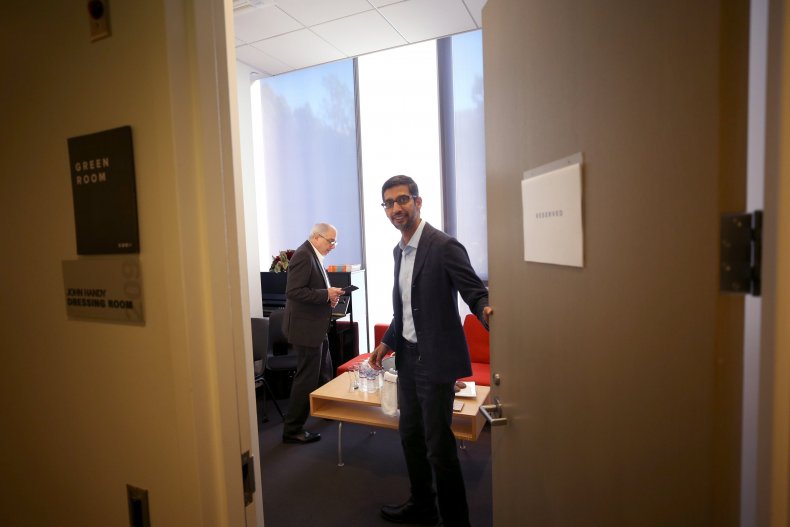 Steven Levy (L) and Sundar Pichai