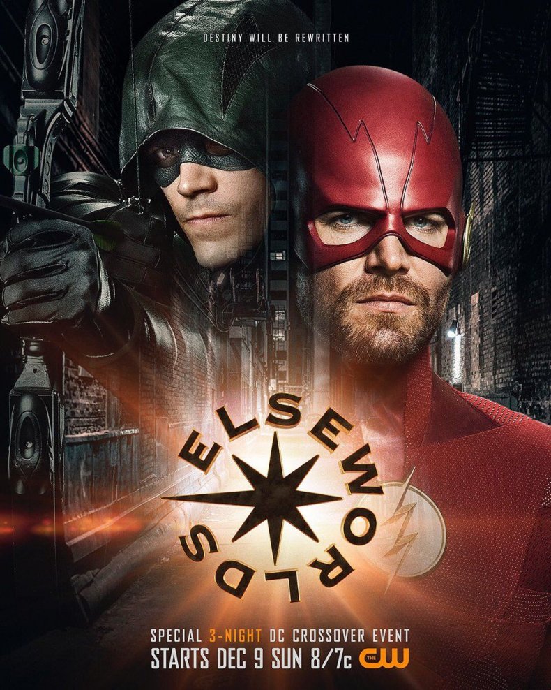 arrowverse crossover poster elseworlds stephen amell grant gustin the flash arrow
