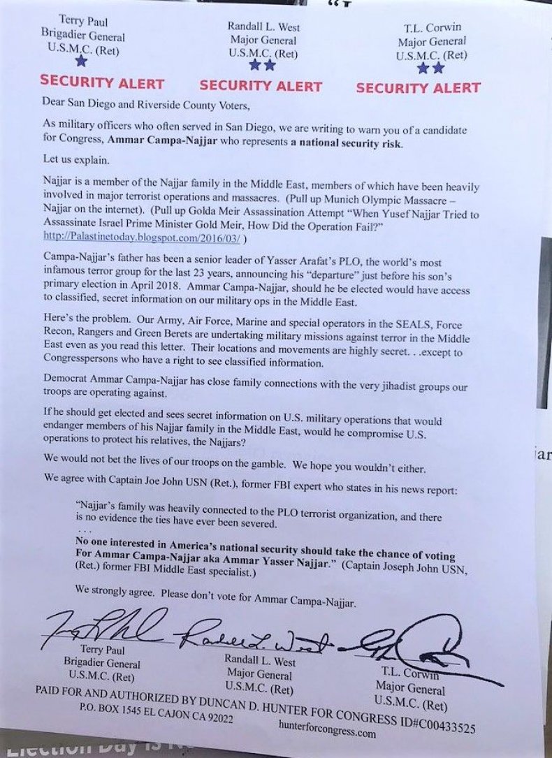 Indicted Congressman Duncan Hunter Continues False Anti-Muslim Attack Ads Against Democratic Opponent