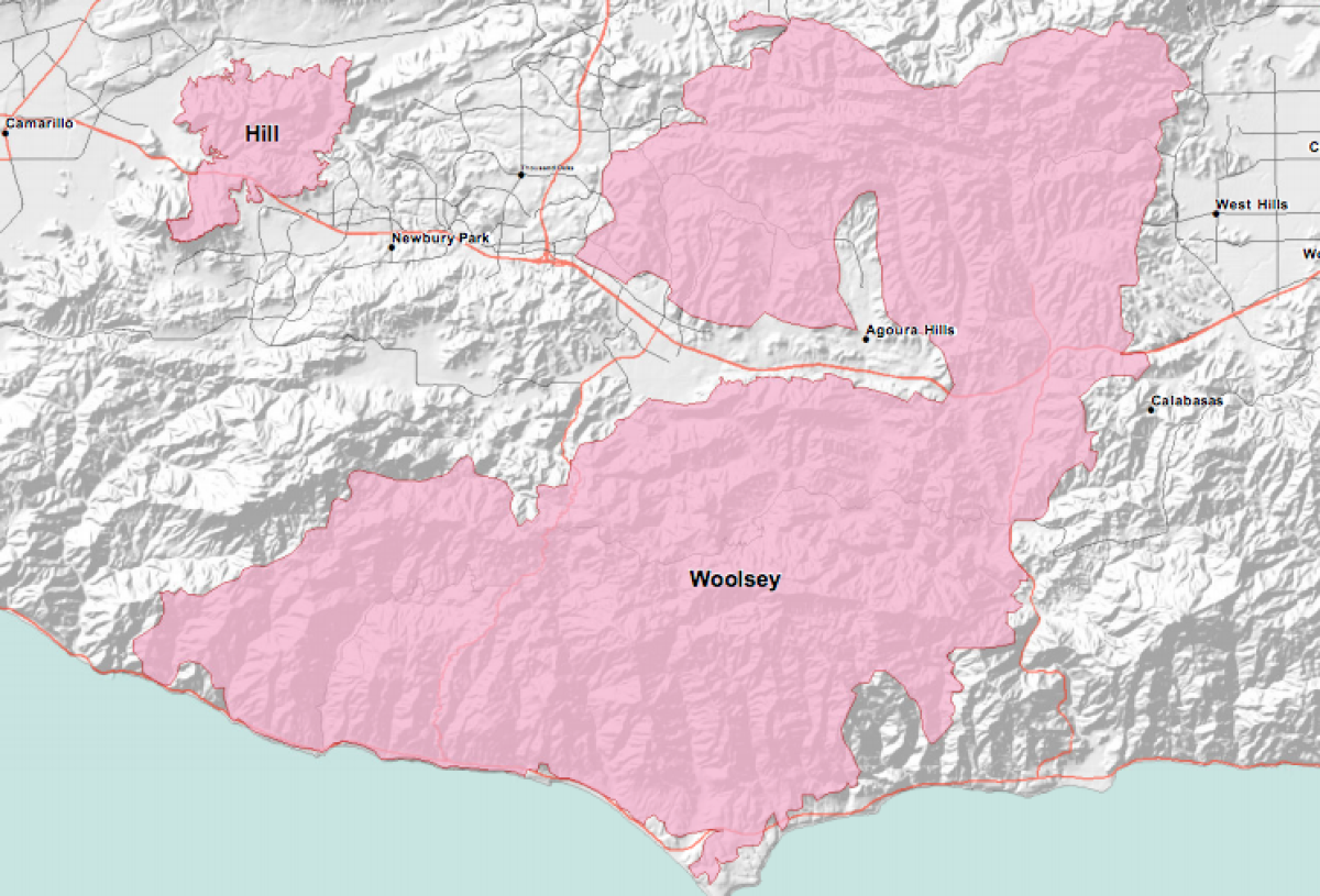 wildfire map, woolsey fire hill fire 