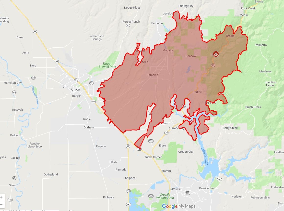 california fires map: camp fire update, air quality