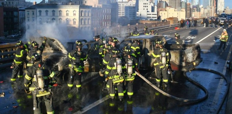 brooklyn bridge fire crash