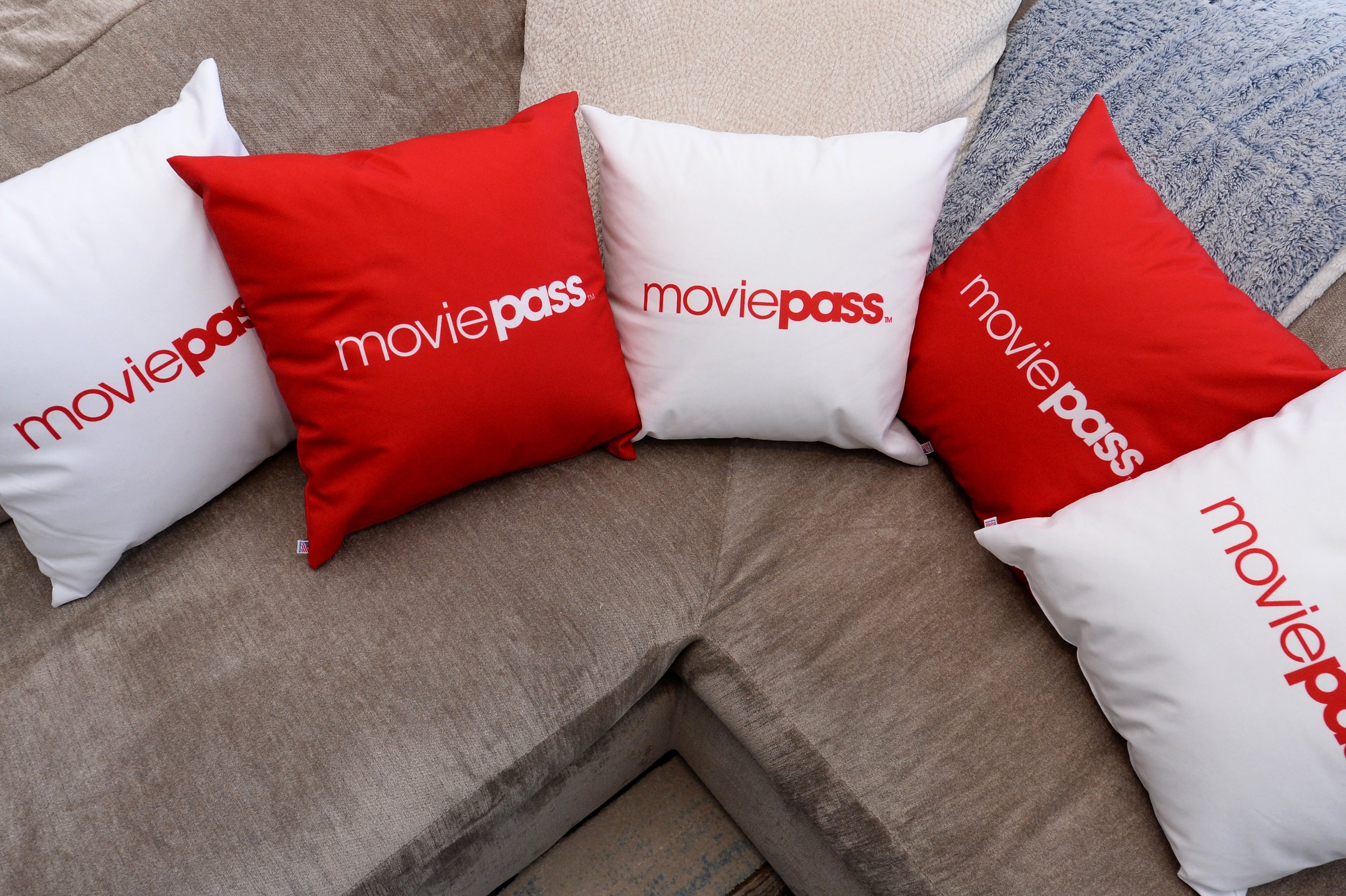 movie pass logo on pillows