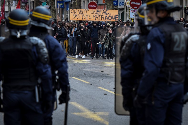 France High School protests arrests riot police