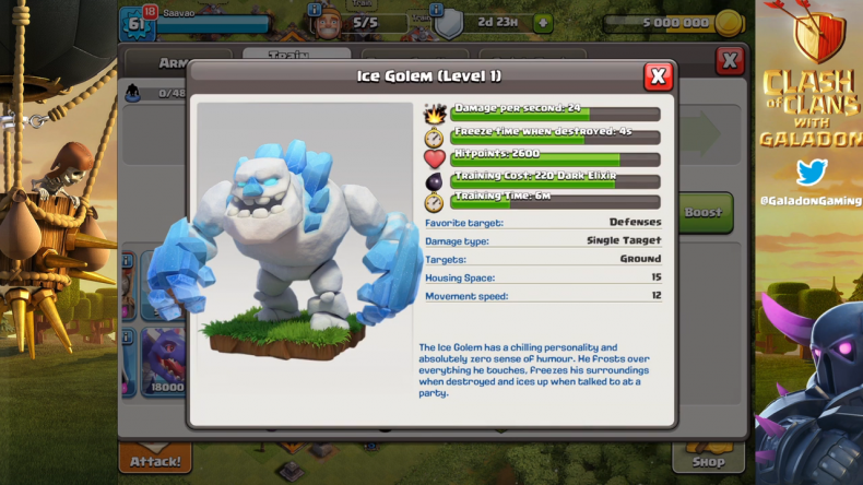 Clash of Clans Ice Golem Level 1