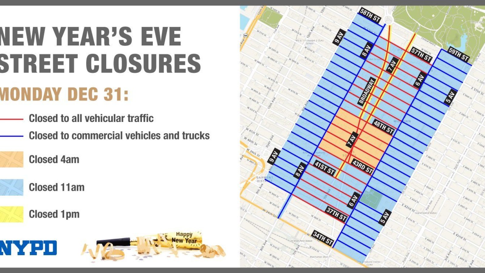 New Year S Eve Times Square Nyc Map Road Closures Parking