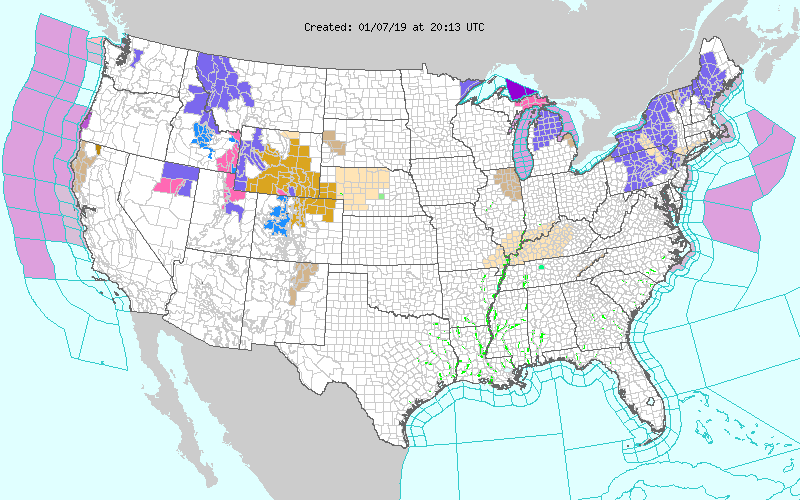 Winter Weather Advisory Map Where Cold Weather, Snow, Ice is Expected