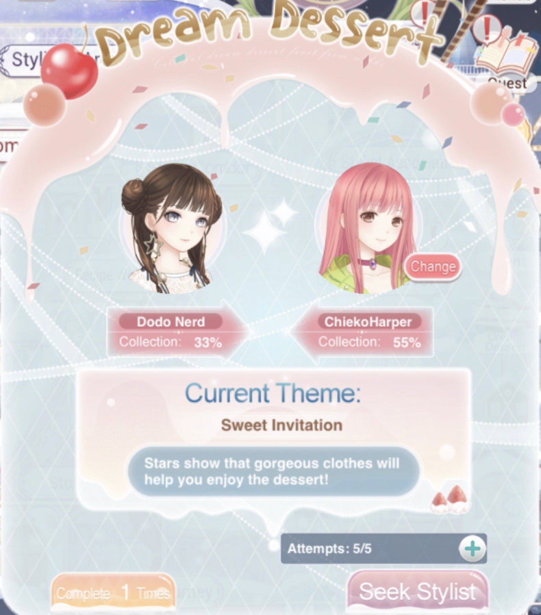 love, nikki, latest, event, guide, dream, dessert, sweet, invitation, tips, hints, stage, battles, suits, macron