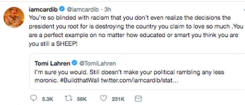 cardi b tomi lahren twitter