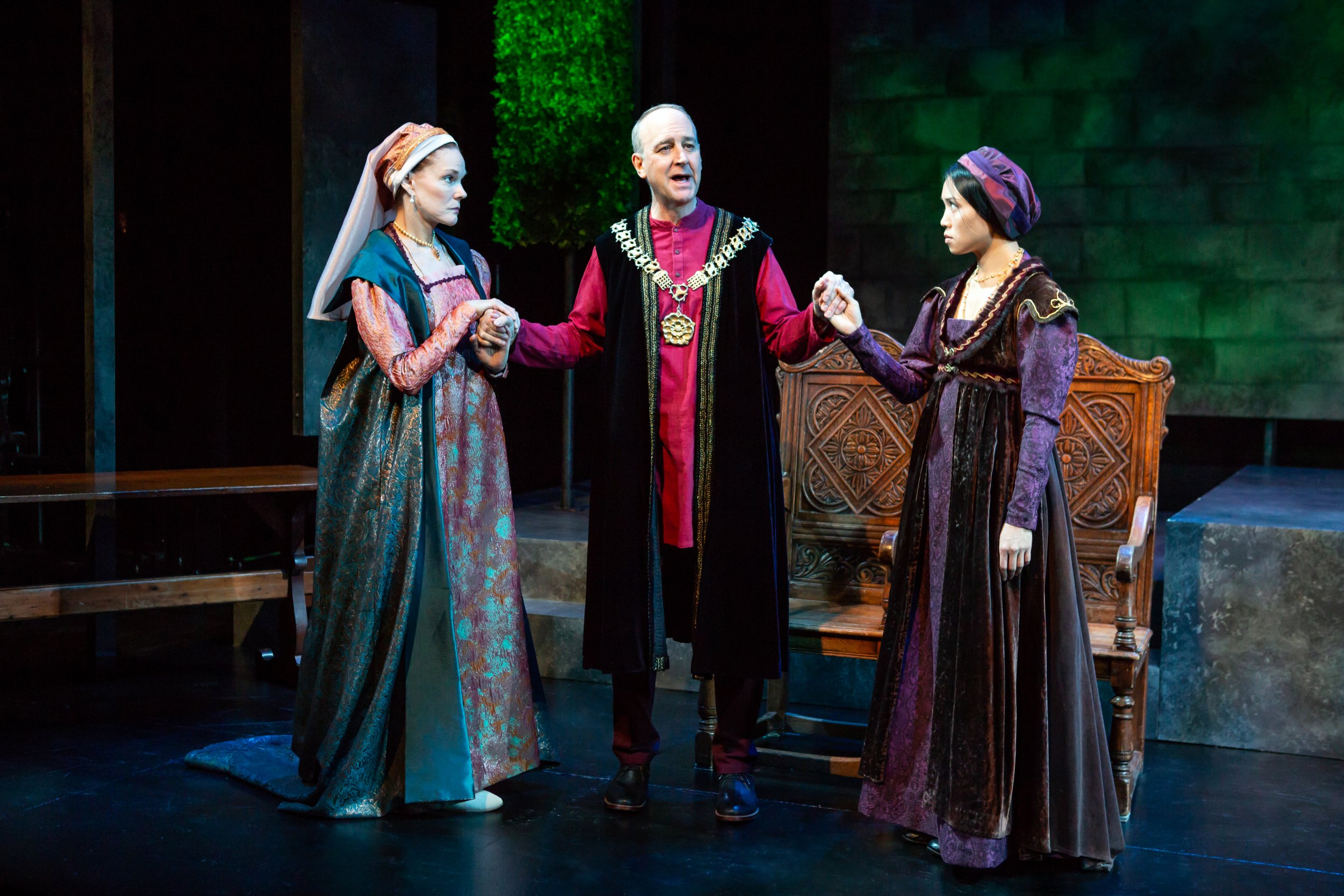 Carolyn McCormick, Michael Countryman, and Kim Wong in Fellowship for Performing Arts' production of A MAN FOR ALL SEASONS - Photo by Jeremy Daniel