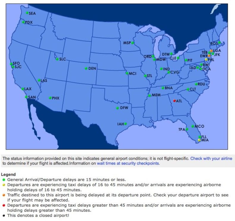 faa delays map flight
