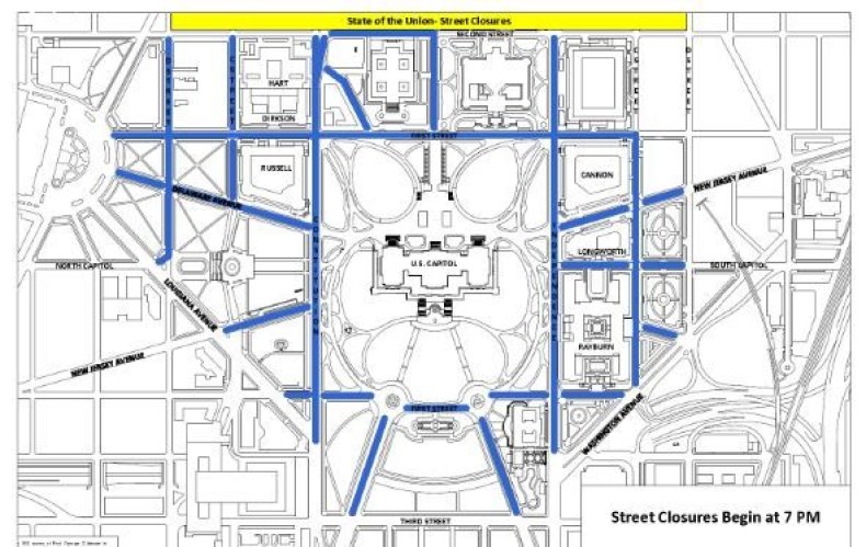 street closures state of the union washington dc trump's speech