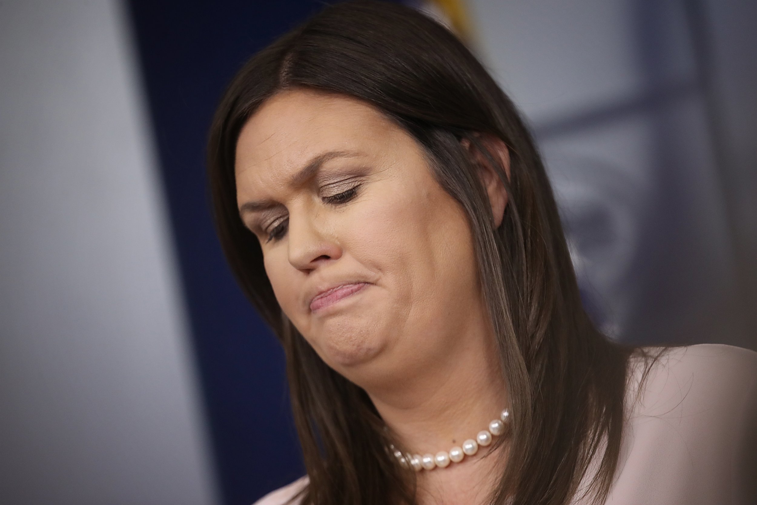 White House press secretary Sarah Huckabee Sanders answers questions during...