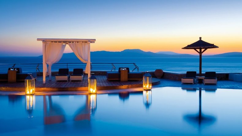Greece - Poolside cabana at the Mykonos Grand Hotel