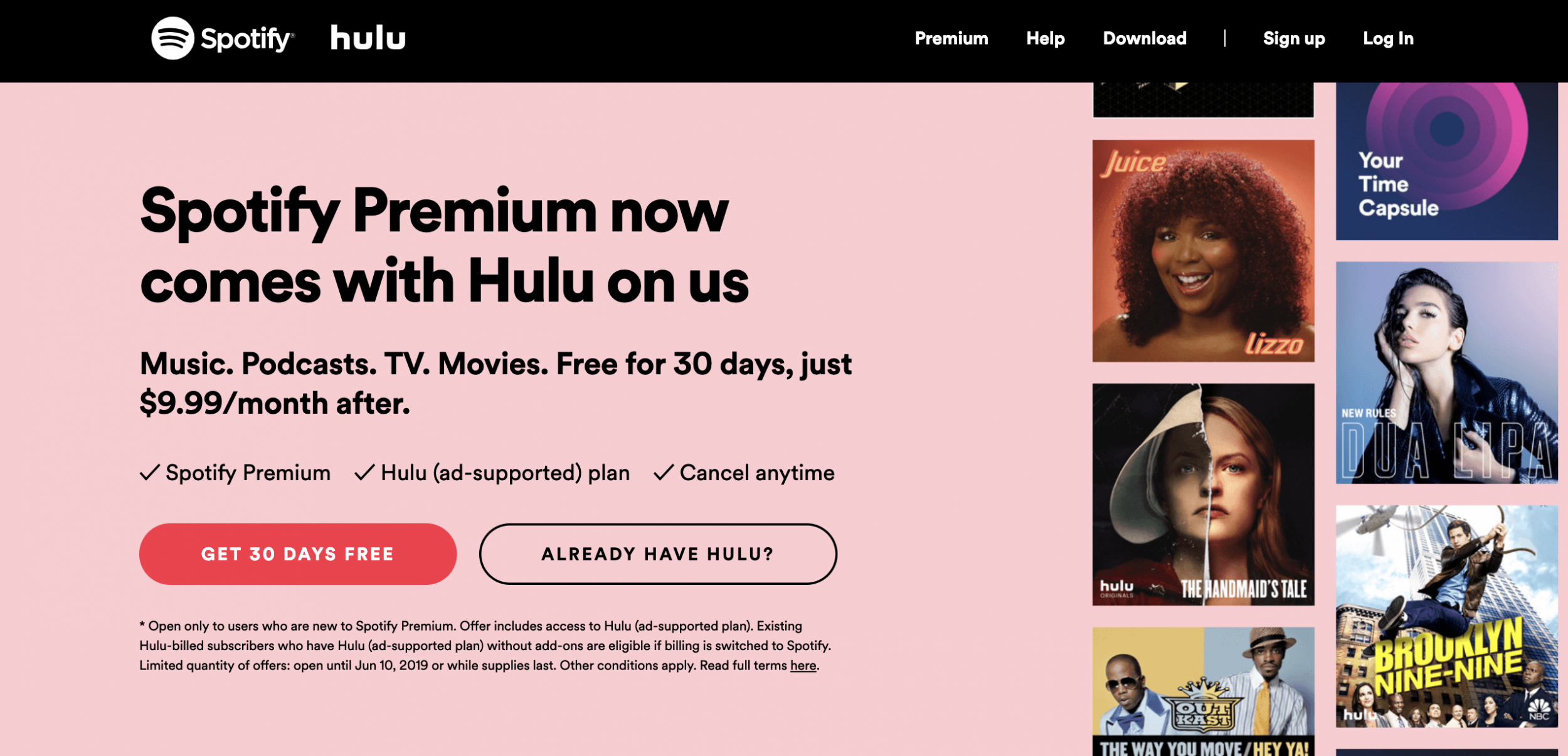 sign up spotify student premium with hulu