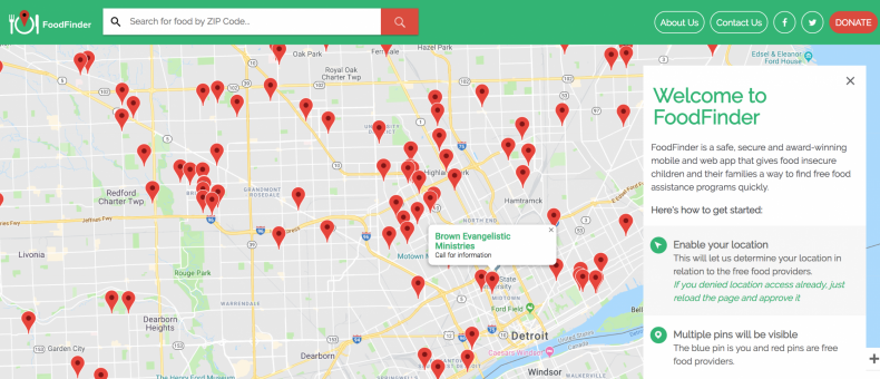 FoodFinder showing accessible food by zip code