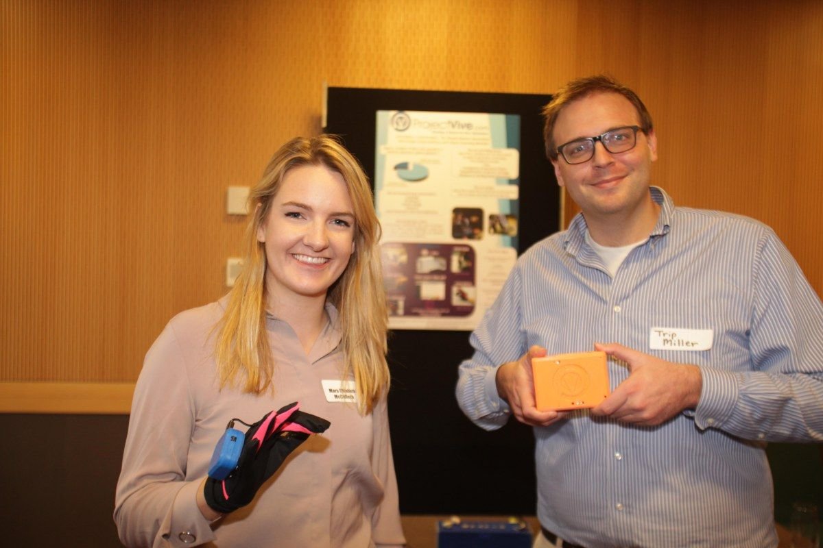 Mary Elizabeth McCulloch (founder) and Trip Miller (CFO) show how the Vox Box works