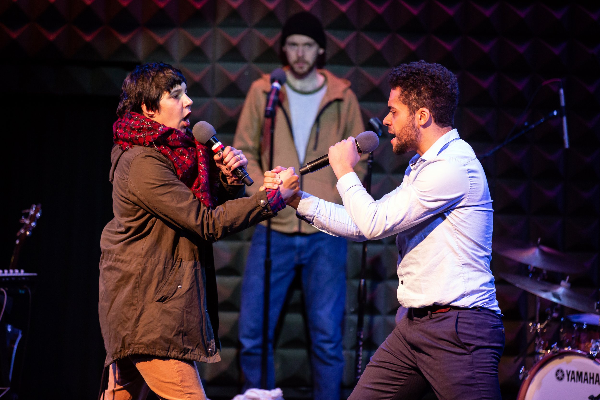 Jessica Almasy, Martin Donaghy and Reuben Joseph in ANYTHING THAT GIVES OFF LIGHT - photo by Jeremy Daniel