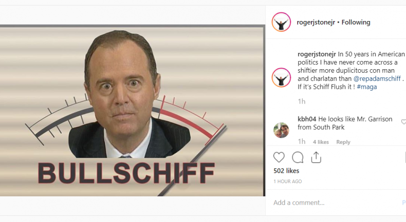 Roger Stone, Instagram, post, Adam Schiff, Bullschiff
