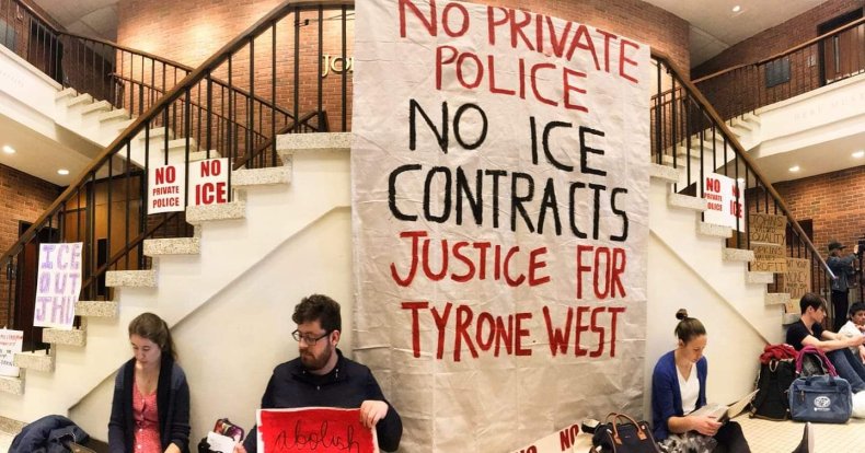 johns hopkins private police ice sit-in