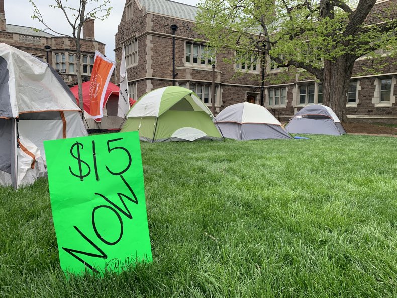 Washington University in St. Louis graduate students union living wage protest tent city