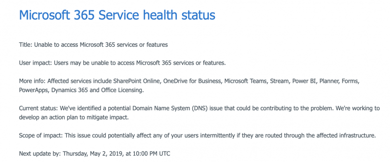 Microsoft, outage, azure, down, offline, Sharepoint, office, 365, one, drive, server, status, update
