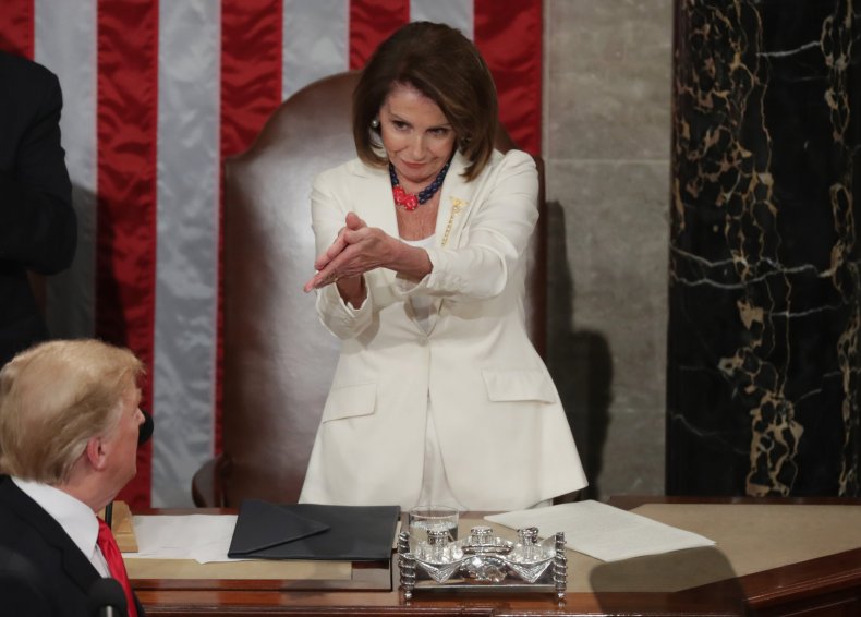 Nancy Pelosi hand claps Donald Trump