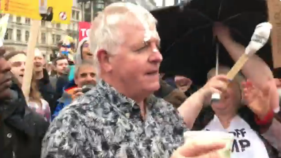 trump supporter milkshake london protest