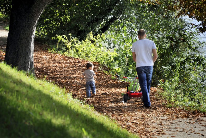 Father son outdoors hike