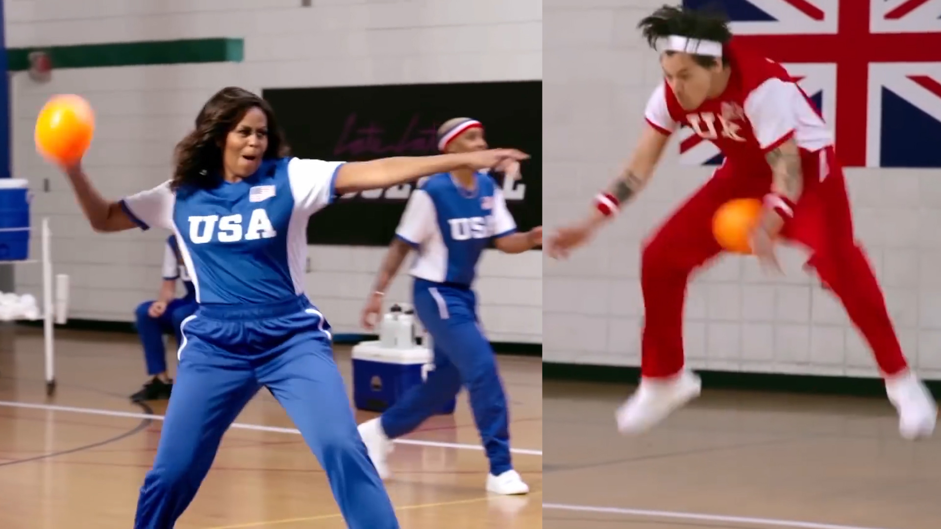 Video: Michelle Obama Takes Out Harry Styles in Star-studded Dodgeball ...