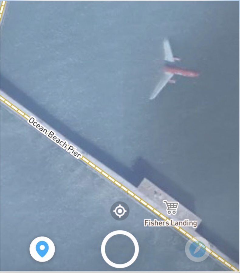 snapchat map plane crash San Diego ocean beach pier plane underwater fishers landing 