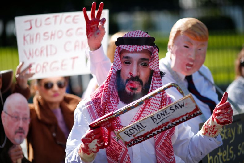 Protesters demonstrate against Trump and MBS