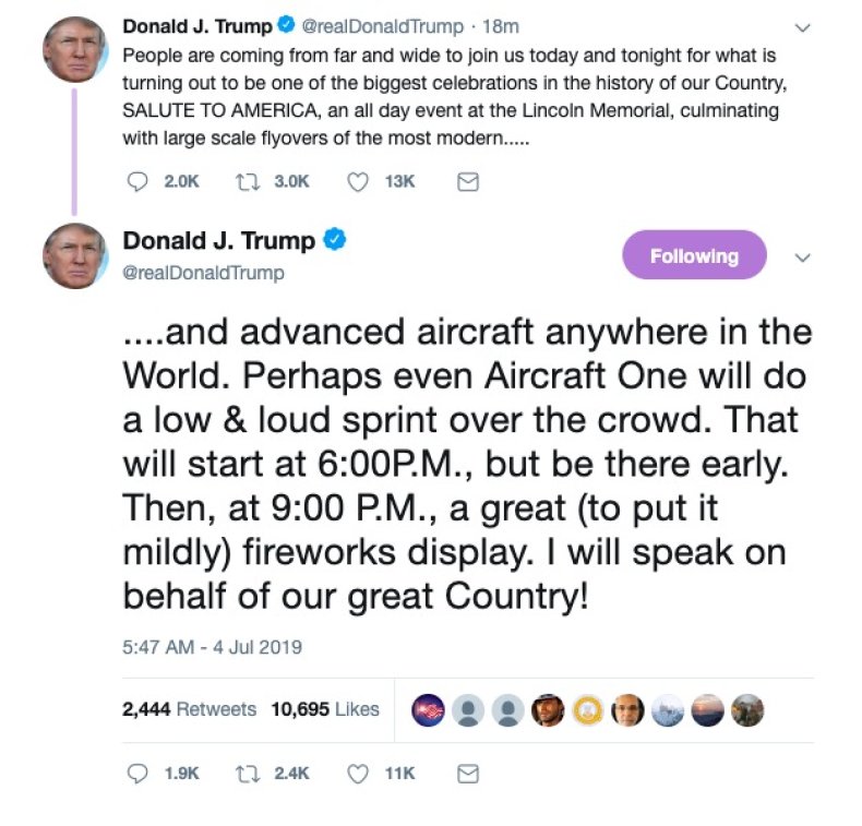 trump fourth of july aircraft one 