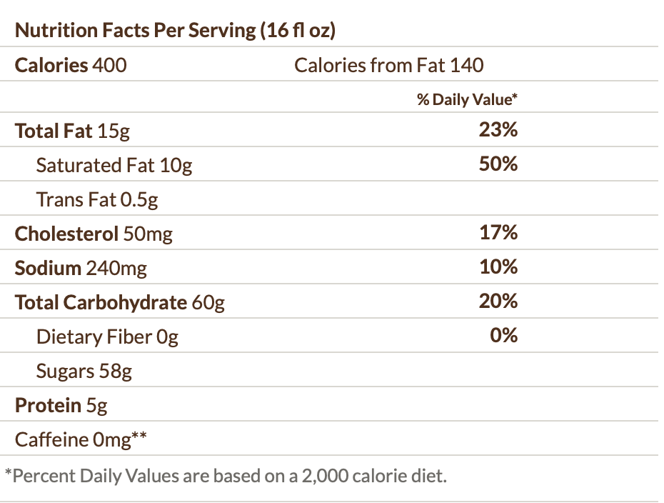 vanilla bean starbucks nutrition facts