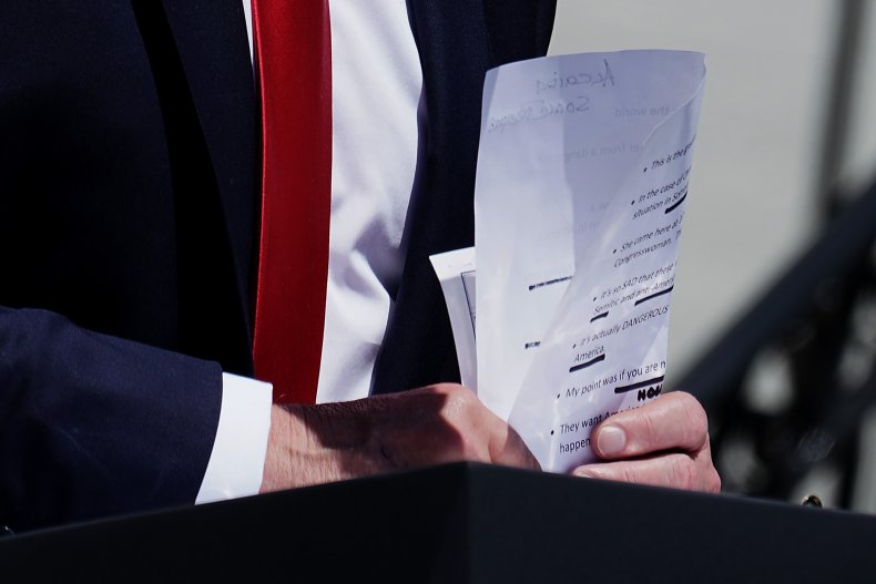 Trump speech notes Monday